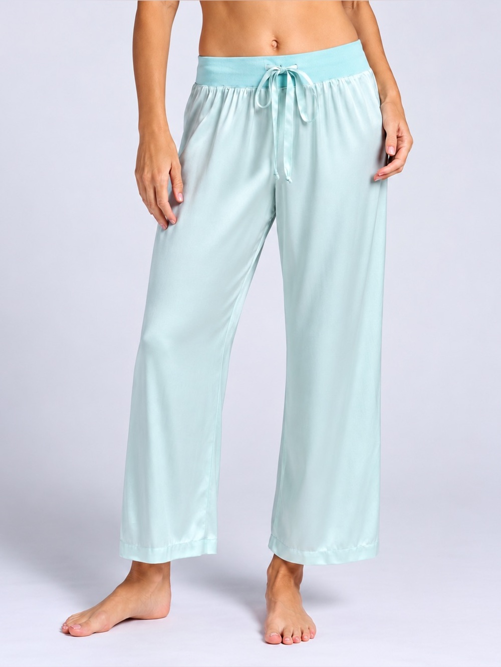 NWT Pj Harlow Jolie Satin Drawstring Capri Lounge Pants - Aqua